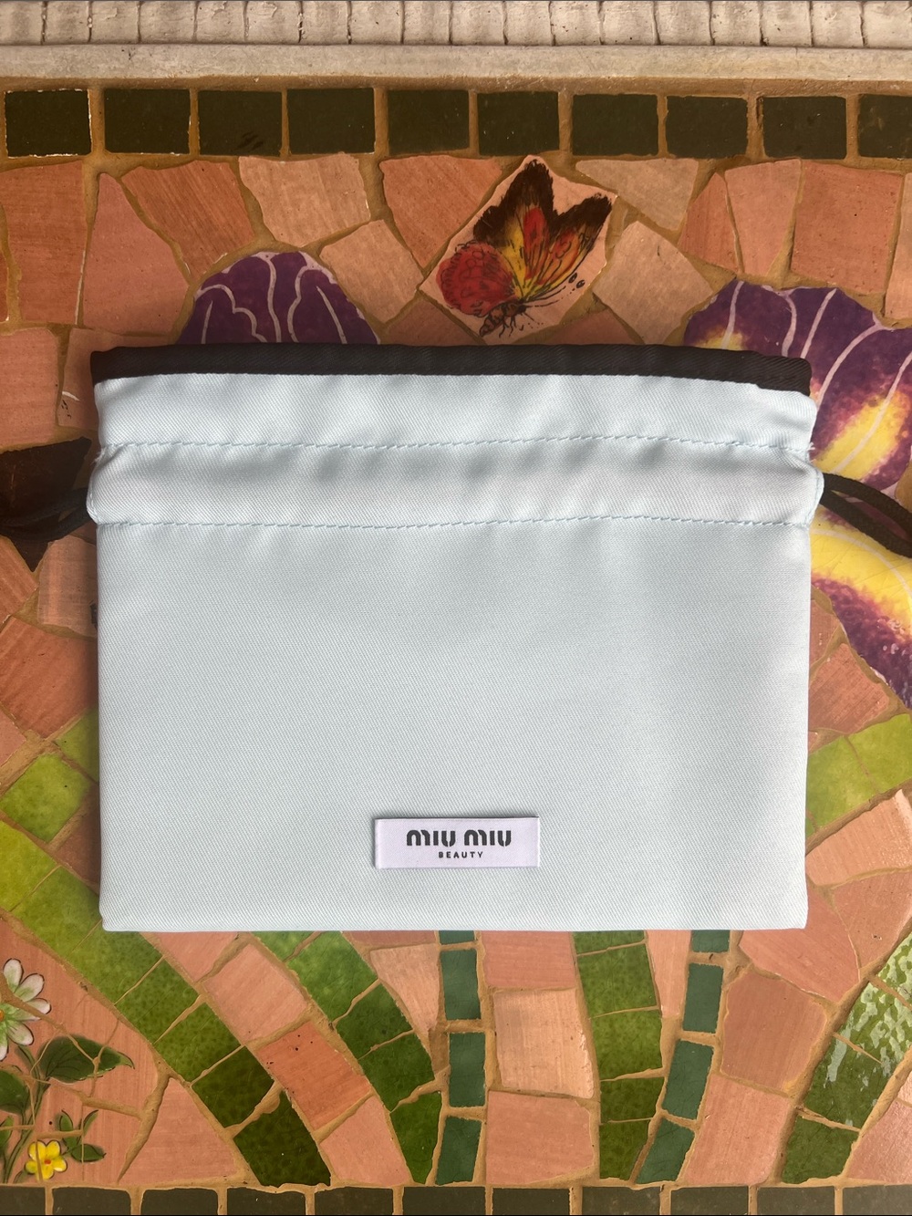 Miu Miu Pale Blue Drawstring Cosmetic Pouch with Dark Trim